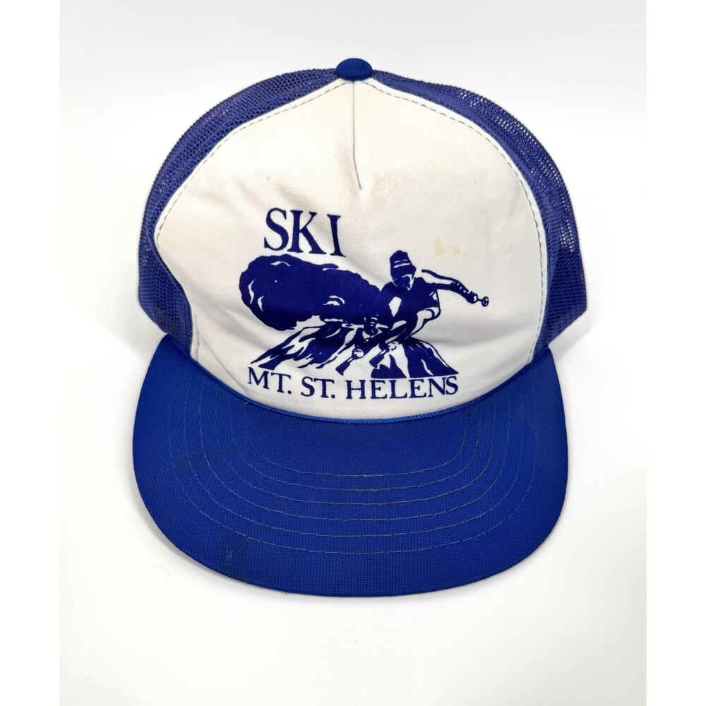 Vintage Hanes Headwear Trucker Hat Mens Snap Back Mesh Back Ski Mt St Helens